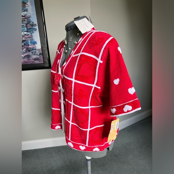 NWT Berek L XL Embroidered Heart Sweater Cardigan Valentine’s Day gift Red - Picture 3 of 9